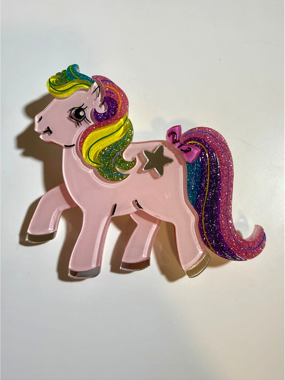 My Little Pony Brooch - Lipstick & Chrome Candy Doll Club Pink Rainbow 80s Pin